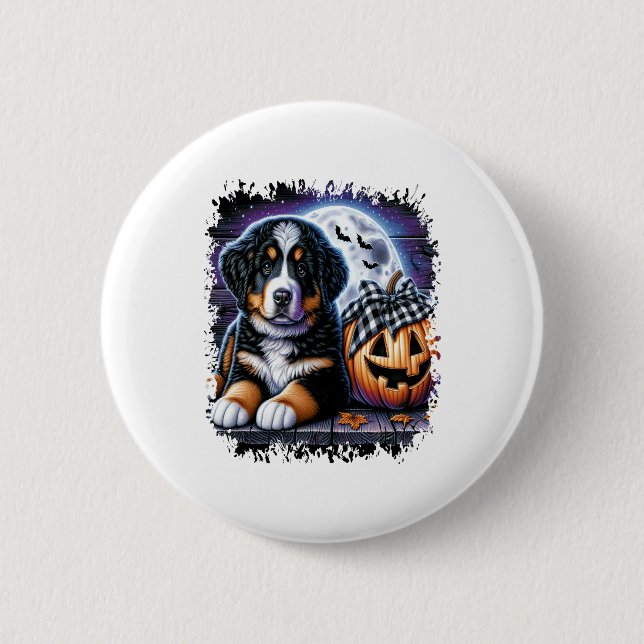Bóton Redondo 5.08cm Bernese Mountain Dog Halloween (Frente)