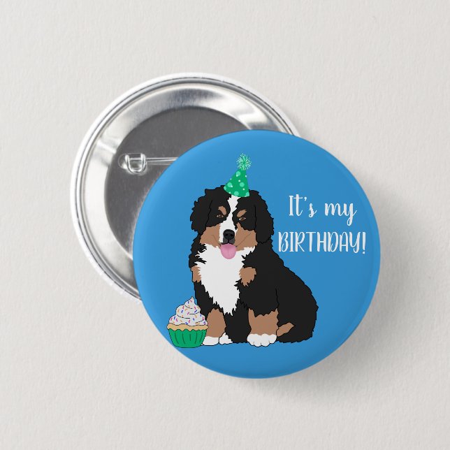 Bóton Redondo 5.08cm Bernese Mountain Dog Puppy Aniversário (Frente & Verso)