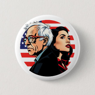 Bóton Redondo 5.08cm Bernie Sanders & AOC Fighting Oligarchy Tour Fight