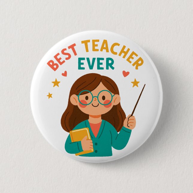 Bóton Redondo 5.08cm Best Teacher Ever – Cute Cartoon Appreciation (Frente)