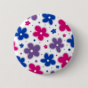 Bóton Redondo 5.08cm Bi Flores de Orgulho Bissexuais Dobra Azul Rosa Pú
