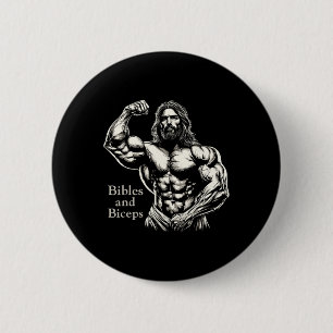 Bóton Redondo 5.08cm Bíblias E Biceps - Funny Bodybuilding Jesus Gym W