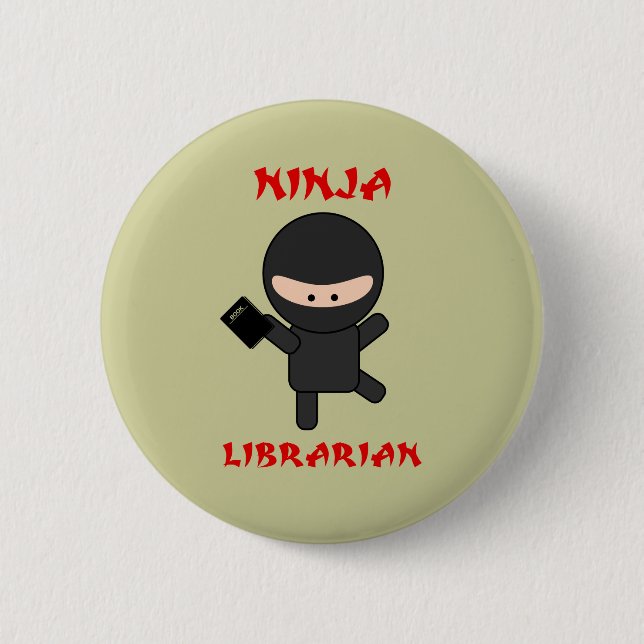Bóton Redondo 5.08cm Bibliotecário de Ninja com livro (Frente)