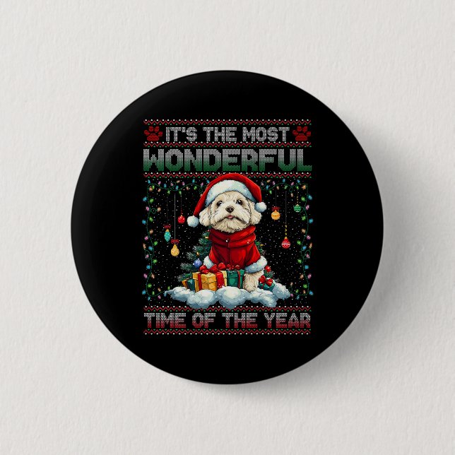 Bóton Redondo 5.08cm Bichon Frise das Árvores de Natal (Frente)