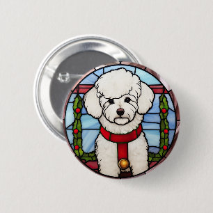 Bóton Redondo 5.08cm Bichon Frise Vidro Colorido Natal