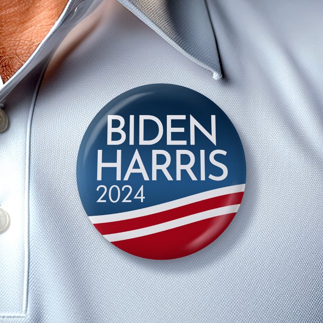Bóton Redondo 5.08cm Biden Harris 2024 - Botão Design de Onda Moderna (Biden Harris 2024 Button - Great Campaign and Rally button for the Next Election)