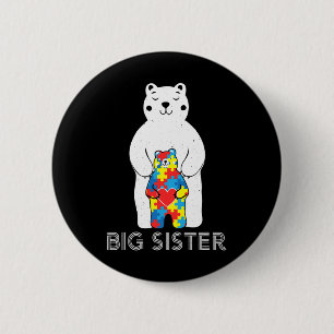 Bóton Redondo 5.08cm Big Sister Bear Autismo Consciência Amor Amparo Mã