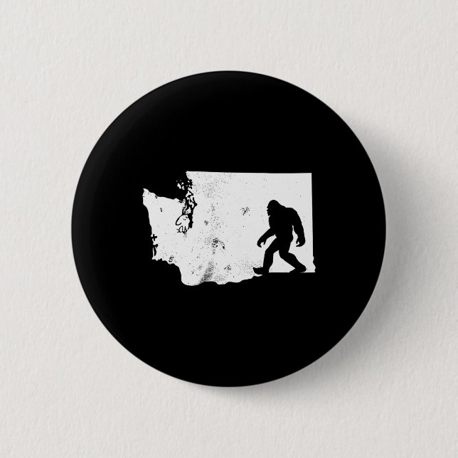 Bóton Redondo 5.08cm Bigfoot Washington State Map Sasquatch Men (Frente)