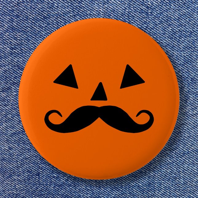 Bóton Redondo 5.08cm Bigode engraçado de abóbora de Halloween (Pumpkin Moustache Button)