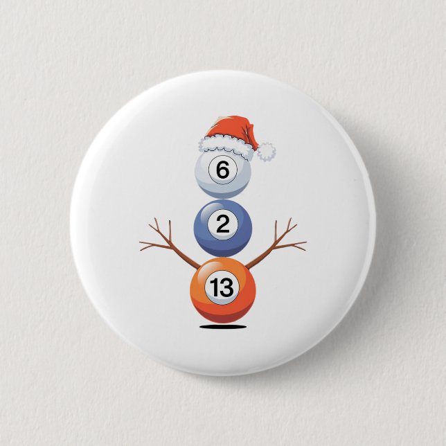 Bóton Redondo 5.08cm Billiard Christmas Snowman com Mesa de Piscina (Frente)