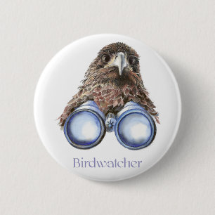 Bóton Redondo 5.08cm Birdwatcher Hawk Bird A Observar-Te Humor