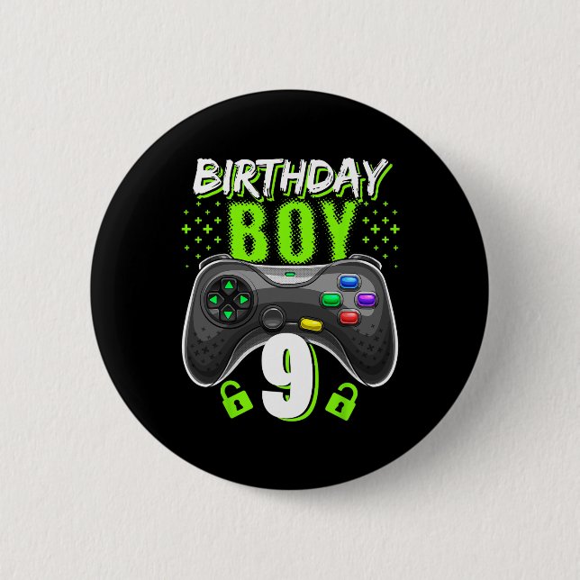 Bóton Redondo 5.08cm Birthday Boy 9 Video Game Controller Gamer 9th Bir (Frente)