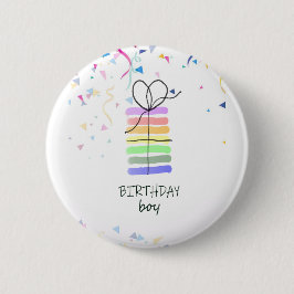 Bóton Redondo 5.08cm Birthday Boy Pin com Confetti