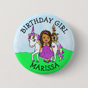 Bóton Redondo 5.08cm Birthday Girl Personalize Button Princess Unicorn