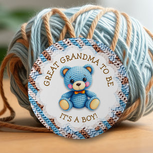 Bóton Redondo 5.08cm Bisavó   Chá de Bebê Urso de Pelúcia Crochê
