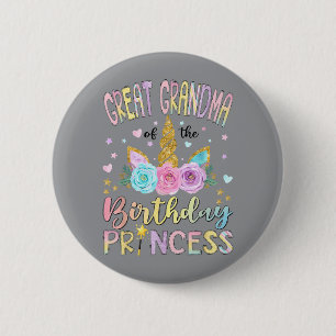 Bóton Redondo 5.08cm Bisavó da Princesa Unicórnio de Aniversário