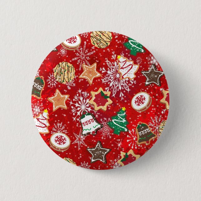 Bóton Redondo 5.08cm Biscoitos de Natal e Flocos de Neve em Vermelho (Frente)