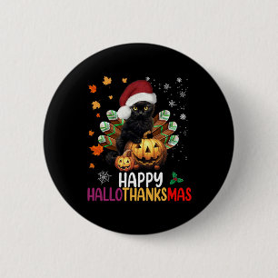 Bóton Redondo 5.08cm Black Cat Halloween Happy Hallothanksmas Feliz Chr