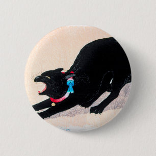 Bóton Redondo 5.08cm Black Cat Hissing Fine Art by Hiroaki Takahashi