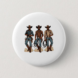 Bóton Redondo 5.08cm Black Cowboy Ocidental Rodeo Melanin História Negr
