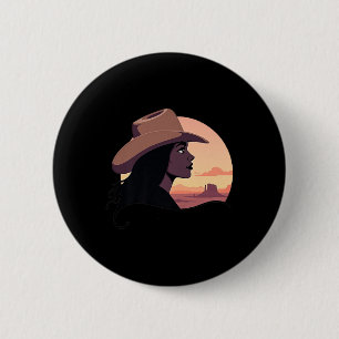 Bóton Redondo 5.08cm Black Cowgirl Western Rodeo Melanin