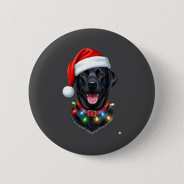 Bóton Redondo 5.08cm Black Lab Labrador Christmas Dog Santa Hat Light P (Frente)