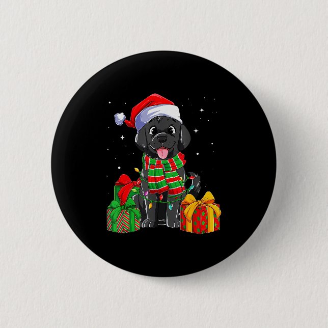 Bóton Redondo 5.08cm Black Labrador Retriever Christmas Lights Xmas Lab (Frente)