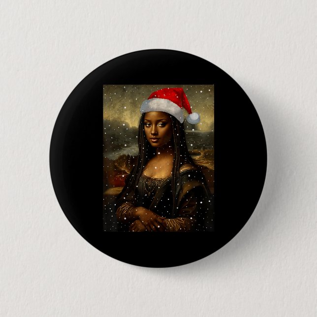 Bóton Redondo 5.08cm Black Mona Lisa African American Christmas Santa H (Frente)