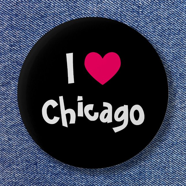 Bóton Redondo 5.08cm Black White e Pink Heart I Love Chicago (I Love Chicago Button)