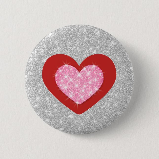 Bóton Redondo 5.08cm Bling Pink Love Heart (Frente)