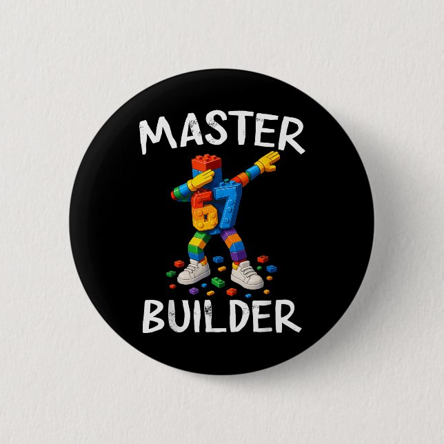 Bóton Redondo 5.08cm Blocos de Construção Memes Master Builder Dabbing  (Frente)