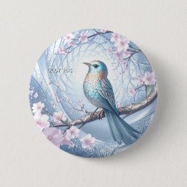 Bóton Redondo 5.08cm Blue Bird Floral Button