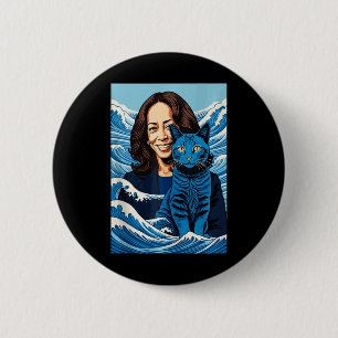 Bóton Redondo 5.08cm Blue Cats Wave Para Kamala Funny Kamala Harris Par