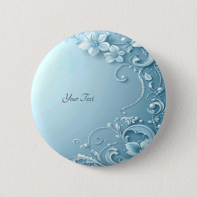 Bóton Redondo 5.08cm Blue Decorative Floral Button (Frente)