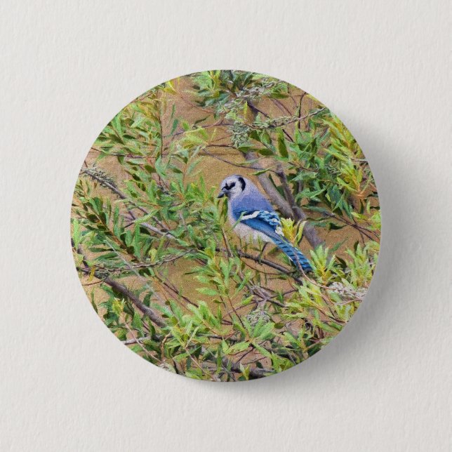 Bóton Redondo 5.08cm Blue Jay on Wax Myrtle (Frente)
