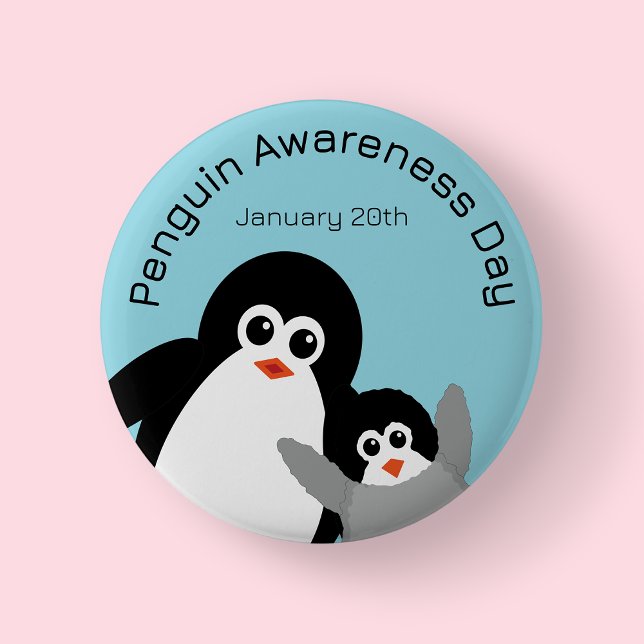 Bóton Redondo 5.08cm Blue Penguin Awareness Day (Penguin)