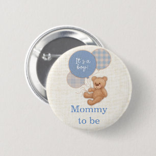 Bóton Redondo 5.08cm Blue Teddy Bear Baby Shower Mom To Be Button