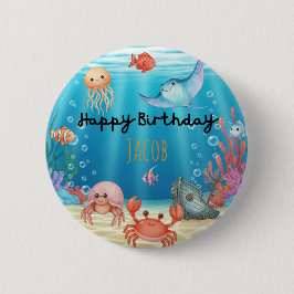 Bóton Redondo 5.08cm Blue Under the Sea birthday
