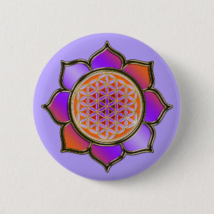Bóton Redondo 5.08cm Blume des Lebens Lotus - laranja violeta/violeta