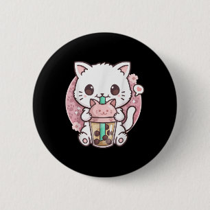 Bóton Redondo 5.08cm Boba Cat Boba Tea Bubble Tea Kawaii Anime Cat Kawa