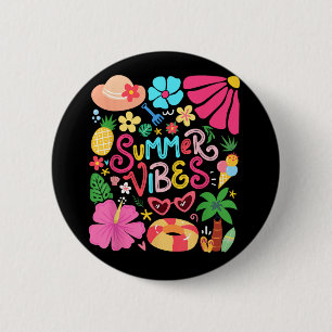 Bóton Redondo 5.08cm Boho Flower Hello Summer Vibes Funny Beach Life Me