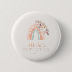 Bóton Redondo 5.08cm Boho Rainbow Watercolor Primeiro Aniversário
