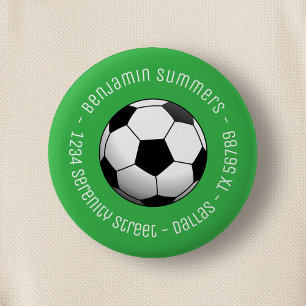 Bóton Redondo 5.08cm Bola de Futebol no Verde com Texto Personalizado