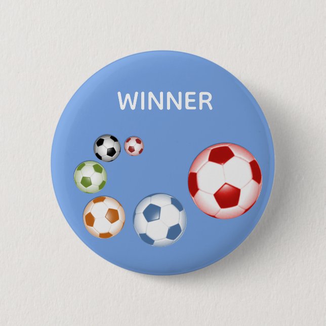 Bóton Redondo 5.08cm Bolas de Futebol Vencedor no Azul Céu (Frente)