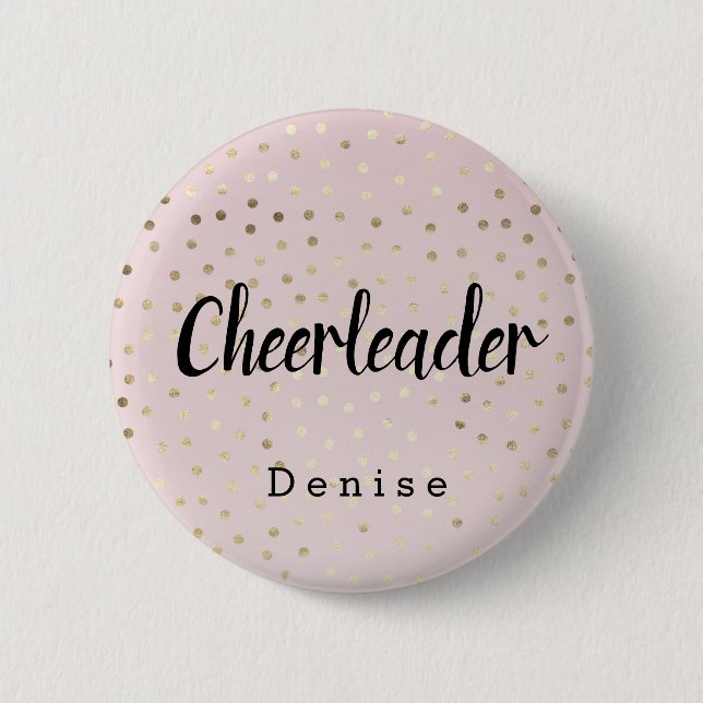 Bóton Redondo 5.08cm Bolinhas Douradas Rosa Cheerleader Personalizadas (Frente)