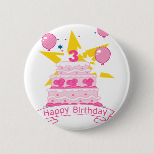 Bóton Redondo 5.08cm Bolo de aniversário da criança de 3 anos