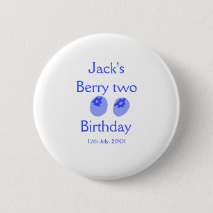 Bóton Redondo 5.08cm Bolo de aniversário de dois anos com mirtilo azul