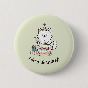 Bóton Redondo 5.08cm Bolo de Aniversário do Gato de Festa Adorável Arte