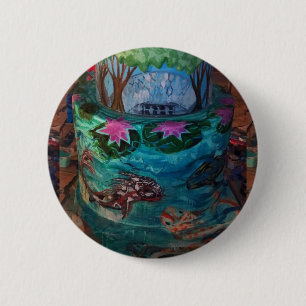 Bóton Redondo 5.08cm Bolo de peixes de Koi no jardim botânico de