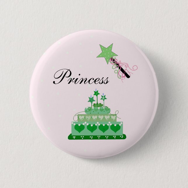 Bóton Redondo 5.08cm Bolo de Princesa e Varinha Verde (Frente)